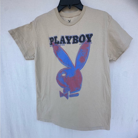 Vintage 1986PLAYBOY  Unisex Tan Cotton Tee # A1 - Picture 1 of 7